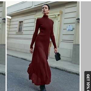 Mock Neck Pleated Panel Sweater Dress